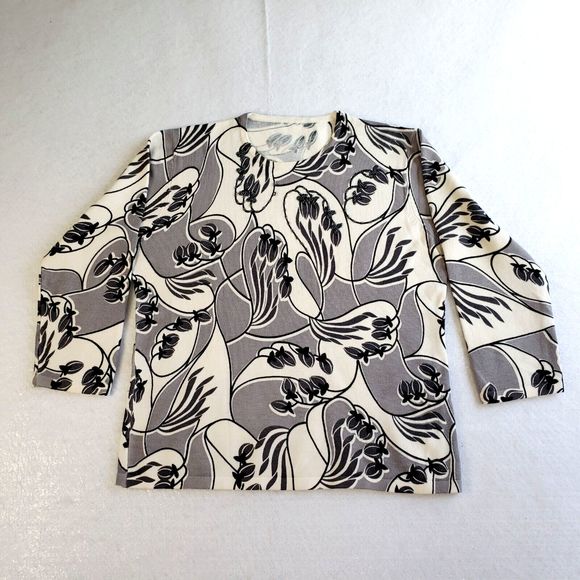 Pierri Pullover Womens Medium Knit Beaded Gray Cream Black Crew Neck VTG Classic - Picture 1 of 11